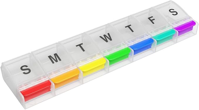 Ezy Dose Weekly (7-Day) Pill Organizer, X-Large Medicine Planner, Rainbow | Daily Vitamin & Supplement Case, Spacious Push-Button Compartments, Convenient & Easy to Use, Travel-Friendly, BPA-Free