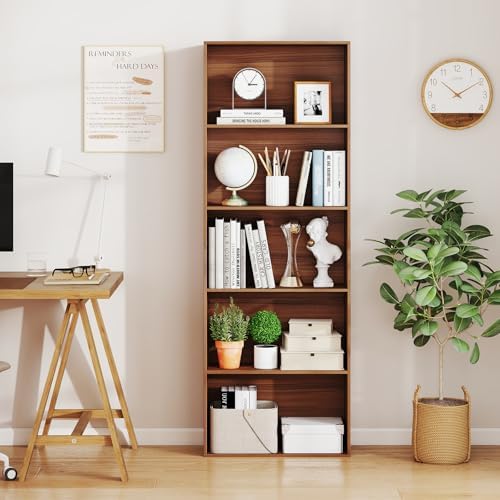GIANTEX 5-Tier Bookshelf, Freestanding Bookcase with 5 Open Shelf, Modern Display Shelf, Storage Organizer for Living Room Bedroom Home Office, Walnut