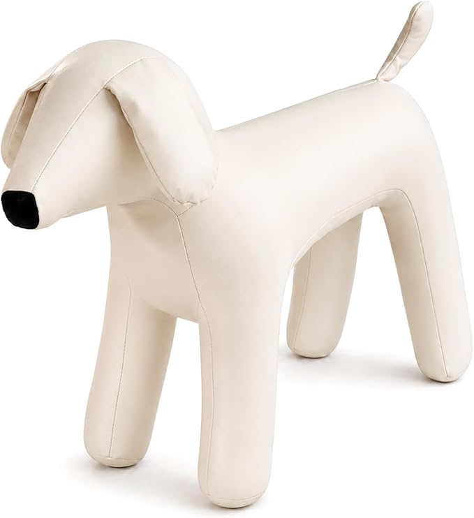 Dog Mannequin PU Pet Clothing Display Stand Cute Dog Hangers for Clothes Store Leather Pet Sewing Mannequin Durable Puppy Standing Model (White, Large)