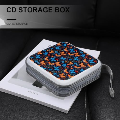 CD Holder Butterflies 40 Capacity Protective Disc Storage Case | Hard Plastic, Butterfly Animal Butterflies CD DVD Organizer Wallet Portable for Car Home Office Travel