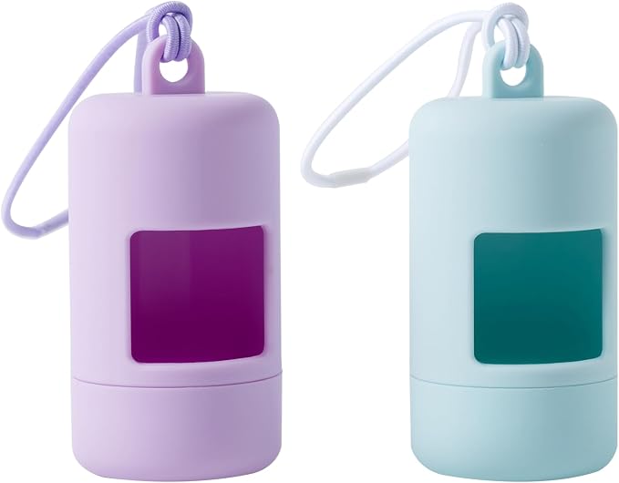 Dog Poop Bag Holder for Leash,2Pack Dogs Waste Bag Dispenser with Elastic Loop Protable Lightweight Plastic Holders for Pet Doggy,Light Blue and Purple