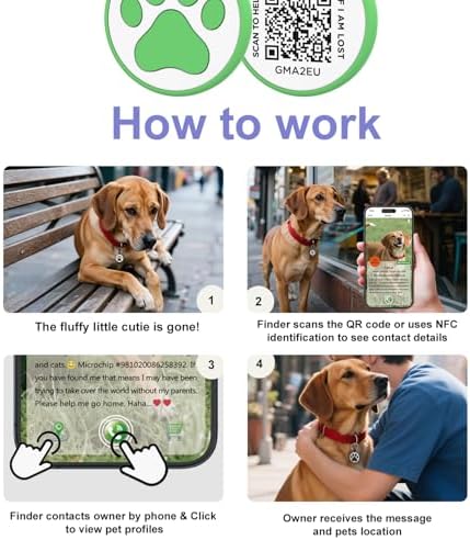 QR Code Cat Tag, Modifiable Pet Online Profile Page, Multiple Emergency Contact, Silent Silicone, Lightweight, No Jinging, Collar Accessories, QR Cat ID Tag (Small Breeds - 1", Green)
