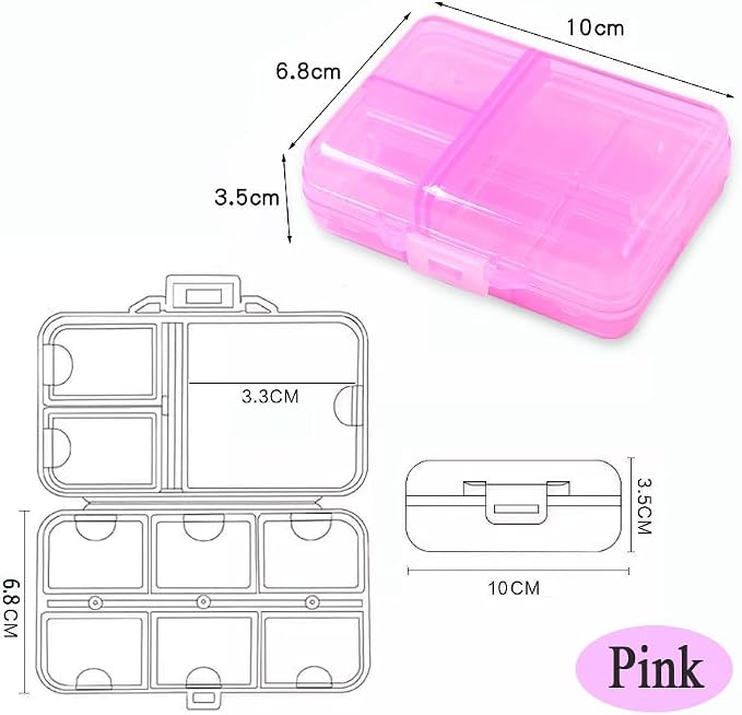 Airtight Pill Organizer Box, Large Size Daily Medicine Dispenser | Home Travel Essential Supplement Holder Pill Reminder, Portable Weekly Vitamin Fish Oil 9 Compartment Capsule Container, Pink