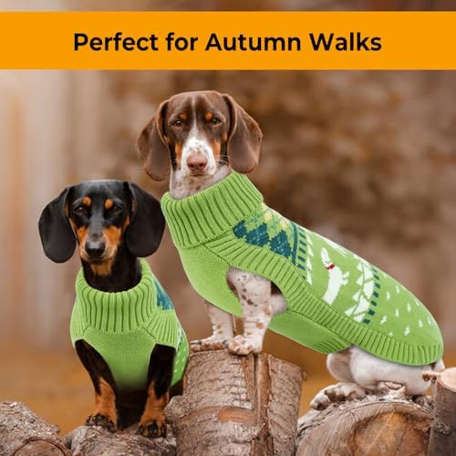 Lelepet Dachshund Sweater Turtleneck Dog Sweaters for Small Dogs (XS-XL) | Pullover Knitted Dog Coat,Cold Weather Dachshund Clothes,Fall/Winter Cozy Outfit for Wiener Dog,Stretchy Knitwear,Grass Green