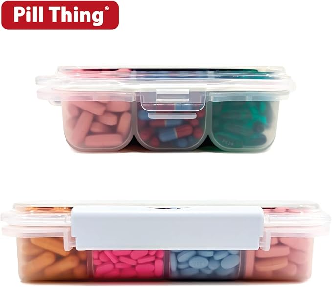2-Pack Large Pill Organizer – Blue + Clear | 12-Compartment Weekly Pill Box Case with Removable Dividers, Waterproof, Travel-Friendly (Combo Pack - 1 Blue & 1 Clear)