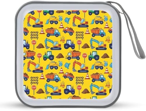Heavy-Duty DVD Storage Wallet Cute Truck Construction, Holds 40 Discs, Hard Shell Binder with Carry Handle, Portable Organizer for Movies Music