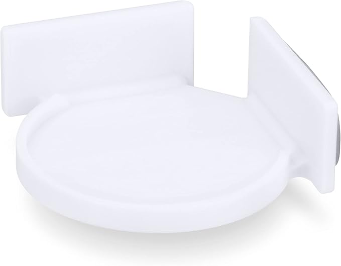 BRAINWAVZ Mini Circular Corner Shelf Mount for Security Cameras, Baby Monitors, Speakers, Plants & More, Universal Holder, Strong Adheasive, No Mess, Screwless (White)