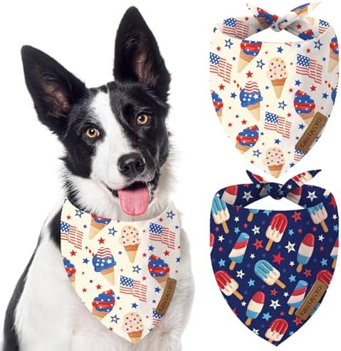 US Flag Dog Bandanas, 2-Pack Triangle Reversible Pet Scarves, Premium Fabric, 4th of July Bandana for All Boys Girls Dogs (Large, 26-Style 4)