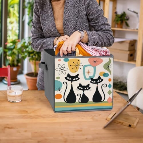 Cats Abstract Art Storage Bin with Handles, Oxford Fabric Foldable Storage Cube Organizer for Clothes, Towels, Bedroom, Living Room, Home Organization