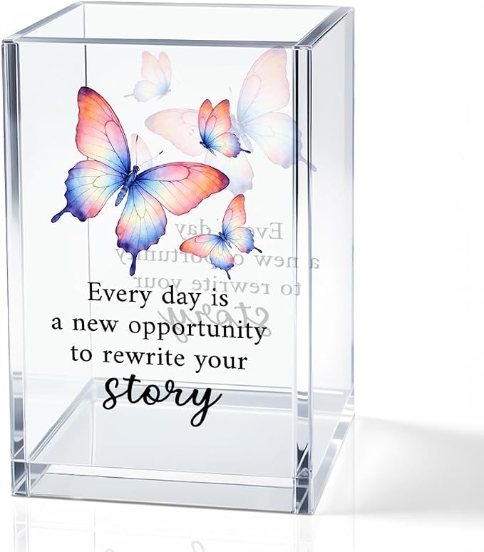 Every Day Is A New Opportunity To Rewrite Acrylic Pencil Holder Cup | Funny Butterfly Pen Holder Gifts For Women Girls Sister, Inspirational Gifts for Friends, New Job Gag Gift for Coworker
