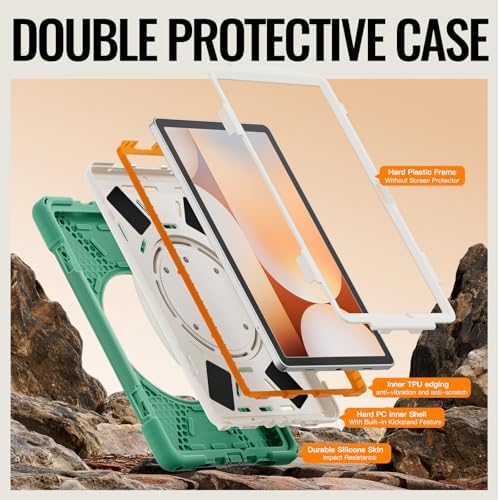 Rugged Protective Case Compatible with Samsung Galaxy Tab A11 Plus/A11 + 11" 2023 SM-X230, Military-Grade Shockproof Cover with 360° Rotating Stand & Built-in Screen Protector (F Green)