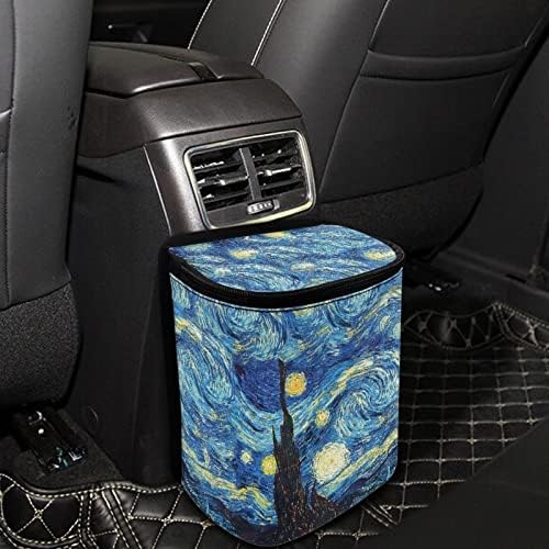 DISNIMO Van Gogh Starry Night Car Trash Can with Lid, Leak Proof Trash Bin Garbage Bag Collapsible Automatic Portable Trash Can, Easy to Clean, Used in Car Home Office