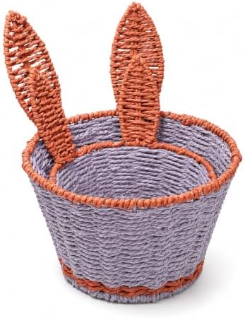 Bunny Boho Decor Storage Basket,Handmade Paper Rope Basket,Kit | 100% Handmade Decor Bin,2 Color Blocking,Create An Organized Life,for Toilet Paper,Living Room,Table,Bedside,Pet Organizing
