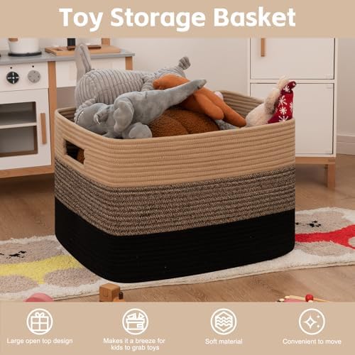 OIAHOMY 118L Extra Large Blanket Basket Cotton Rope Storage Basket Black | 25" x 17" x 16", Rectangular Baskets Living Room,Used for storing Dirty Clothes, Stuffed Animal Toy Storage for Nursery Brown