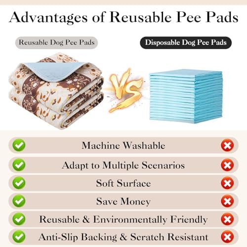 EXPAWLORER Washable Pee Pads for Dogs - 2 Pack Waterproof & Leakproof Reusable Training Dog Pads Pet Puppy Pads,Dog Nonslip Potty Pads for Floor, Crate, Couch Whelping Mats,Khaki 24"x36"