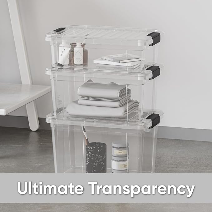 Superio 14.7 Quart Clear Plastic Storage Boxes with Lids, Stackable Organizer Containers, BPA-Free Storage Bins for Home, Office, School & Dorm, 5 Pack