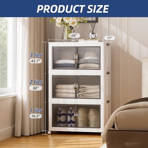 SAILUN 348Qt Stackable Storage Bins,Storage Cabinet with a Lid,3 Pack White