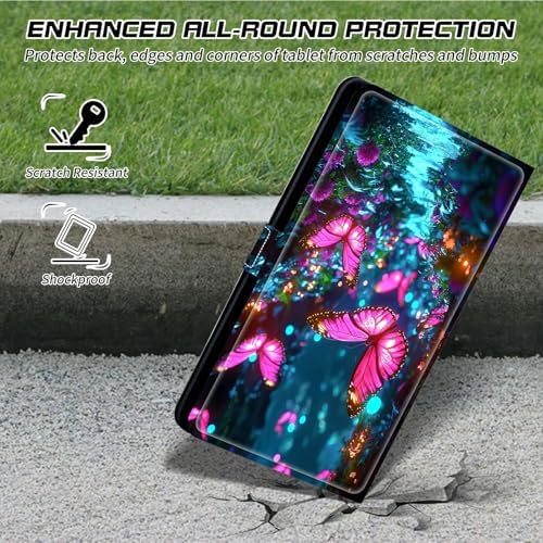 Universal Case for T-Mobile Revvl Tab 2 10.1" Model:9185W 2025/Revvl Tab 5G 10.36" 2023, 360 Degree Rotating Kickstand Protective Stand Shell Cover for 9"-10.5", Pink Butterfly Forest