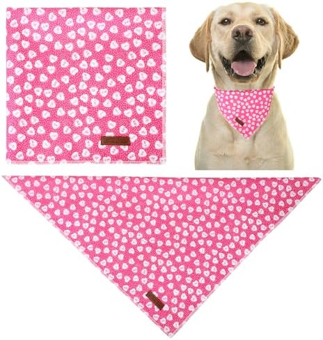 Valentine Dog Bandana, Pink Heart Triangle Bid Scarf for Small Medium Dog, Cotton Pet Kerchief for Girl Boy Dogs or Cats, Red Dog Bandana, Cute Adorable Puppy Bandana