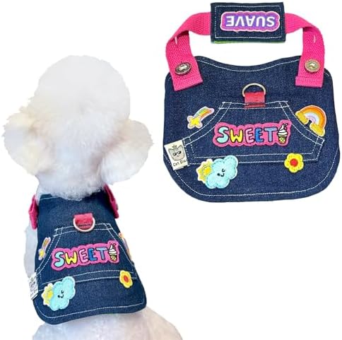 Denim Dopamine Pet Vest Shirt - Colorful Cartoon Embroidery Design, Adjustable Vest (L)