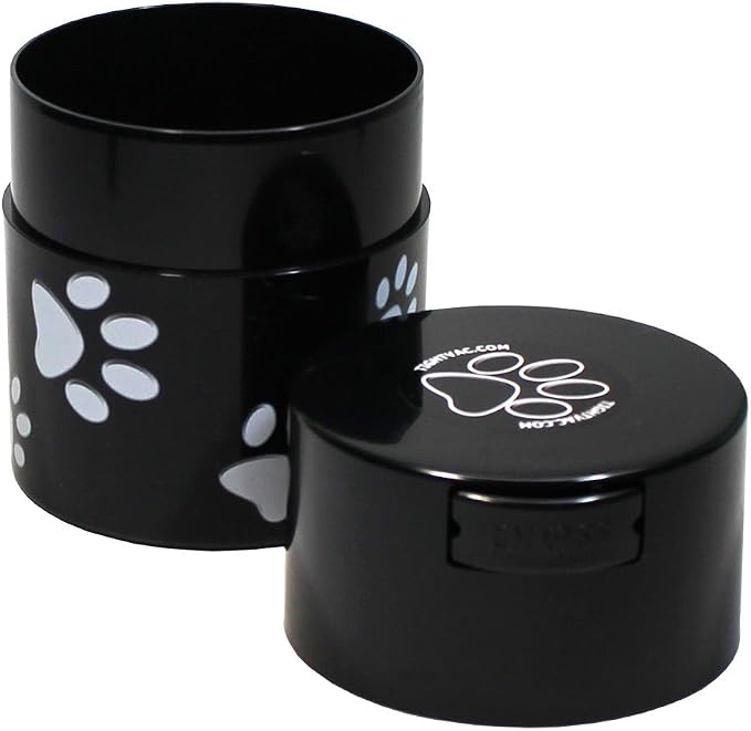 Pawvac 3 Ounce Vacuum Sealed Pet Food Storage Container; Black and White Paws