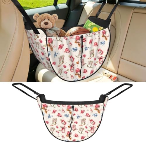 Cowboy Boots Hats Car Seat Organizer Backseat Storage Bag, Large Waterproof Vehicle Organizer With Adjustable Straps For Gear Essentials, Fits Most Cars