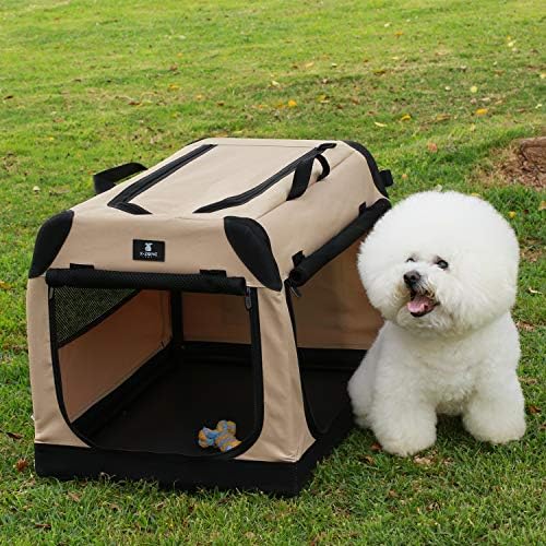 X-ZONE PET 3-Door Portable Soft-Sided Folding Soft Dog Travel Crate Collapsible Pet Kennel,Small, Tan, 24 x 16.5 x 16.5 Inches Nesting Boxes for Household Pets