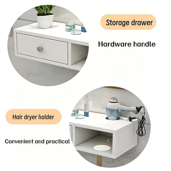 Wall Mounted Salon Station with Drawer, Barber Station with Hair Dryer Holder, Large Capacity Barber Desk, Barber Shop Hair Styling Cabinet for Spa, Salon(Multi-Colored,50cm/19.7in)