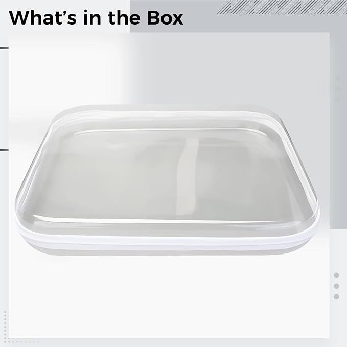 Hard Plastic Storage Box, Extra Large 13.8 x 12.2 x 2 in, 35 x 31 x 5 cm, Clear Stackable PET Organizer with Zipper, Label Stickers, for Playthings, Toiletries, Cosmetics