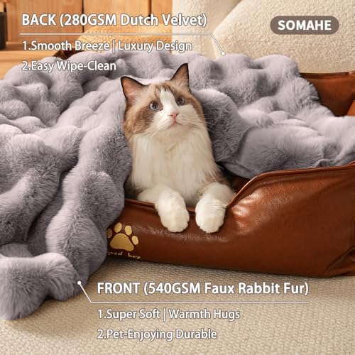 SOMAHE Soft Faux Fur Pet Blanket, Washable, Medium 28x22 Dark Gray