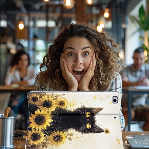 for Microsoft Surface Pro 7 Plus,Surface Pro 7/6/5/4 12.3" Tablet Case,Auto Wake/Sleep,Adjustable Stand Protective Cover - Black Cat Sunflower