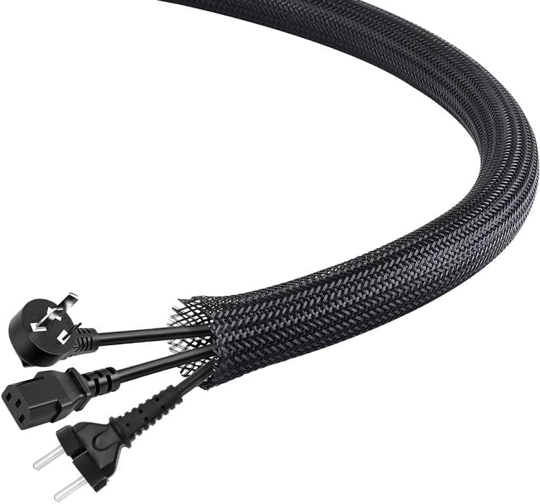 25Ft-1.5inch PET Expandable Braided Wire Sleeving,Wire Loom Cable Sleeve for TV,Computer,Home Theater,Automotive,Home Industrial,Electrical Wires,Chemical,Protect Cat from Chewing Cords,Black