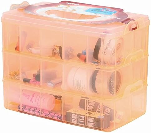 Kamay's Large 3 Tier Stackable Adjustable Compartment Slot Bead Craft Jewellery Tool Storage Organiser,Snap-lock Tray Container with 30 Compartments Orange