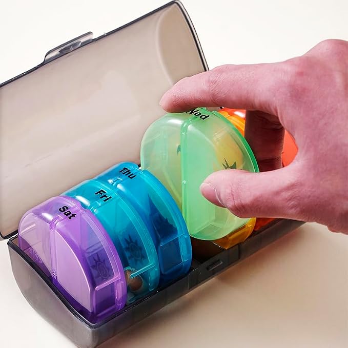 Weekly Pill Case Organizer, Twice a Day, AM PM Vitamin Reminder | Colorful 14 Compartments with Box, Portable Travel Daily Medicine Dispenser Planner for Supplement, Fish Oil, Capsule
