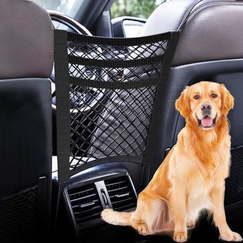 Car Pet Barrier for Dodge Charger SRT ScatPack Hellcat Daytona 2015-2023, Dog Net Organizer Back Seat Mesh Divider Puppy Guard Automotive Storage Bag 3-Layer Stretchable Cargo Netting