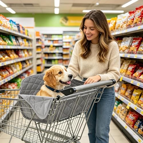 Waterproof Cart Cover, Foldable Dog Shopping Cart Protector, 120x60cm Seat Liner with Soft Padding, Washable Fabric Pet Barrier, Grocery Accessory with Secure Fit, Animal Travel Gear for Public Use