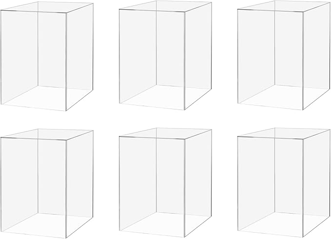 6 Pack Acrylic Display Riser Box Versatile 5 Sided No Lid Pedestal Merchandise Storage Bin 6" x 6" x 9" Retail Product Riser One Open Side No Assembly by Marketing Holders