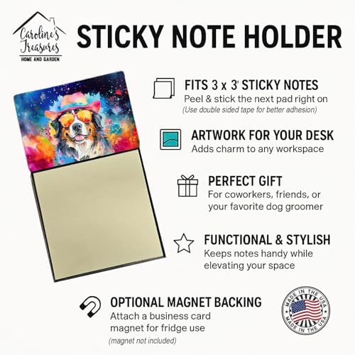 Caroline's Treasures Bernese Mountain Dog Hippie Dawg Sticky Note Holder Refillable Dispenser Self-Sticky Note Pads, Memo Pads Blank Desk Accessories