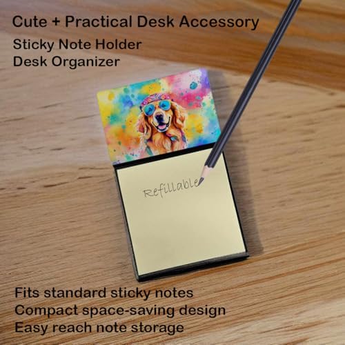 Caroline's Treasures Golden Retriever Hippie Dawg Sticky Note Holder Refillable Dispenser Self-Sticky Note Pads, Memo Pads Blank Desk Accessories