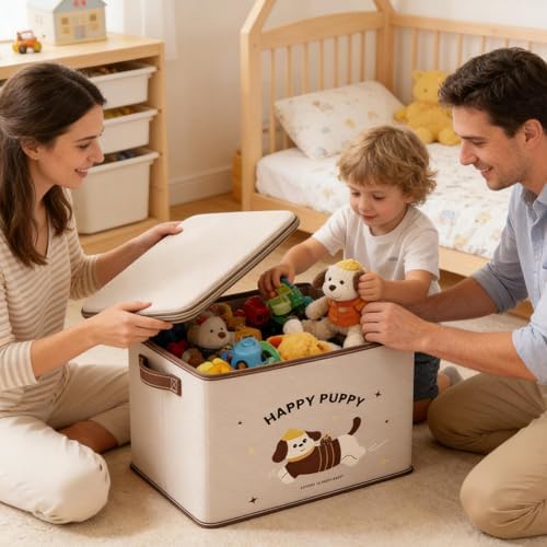 Lockable Box Waterproof Stackable Bins with Puppy Pattern | Locking Storage Box for Package Toy Delivery Travel Closet Garage Bedroom Bathroom Kitchen
