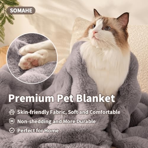 SOMAHE Soft Faux Fur Cat Blanket, Washable, Small 22x18 Dark Gray