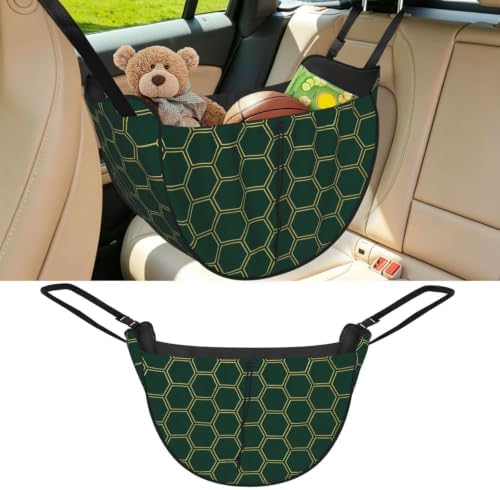 Hexagon Gold Grid Car Seat Organizer-Backseat Storage Bag for Travel