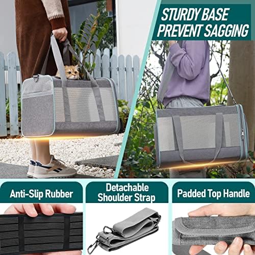 GAPZER Large Cat Carrier Soft, Collapsible Travel Pet Carry Bag, Small Dogs | Large Cats up to 20 lbs+ Maine Coon, Top Load Transport Small Puppy Dog Crate, Chihuahua Mini Dog 10lbs, Sturdy Mesh Grey