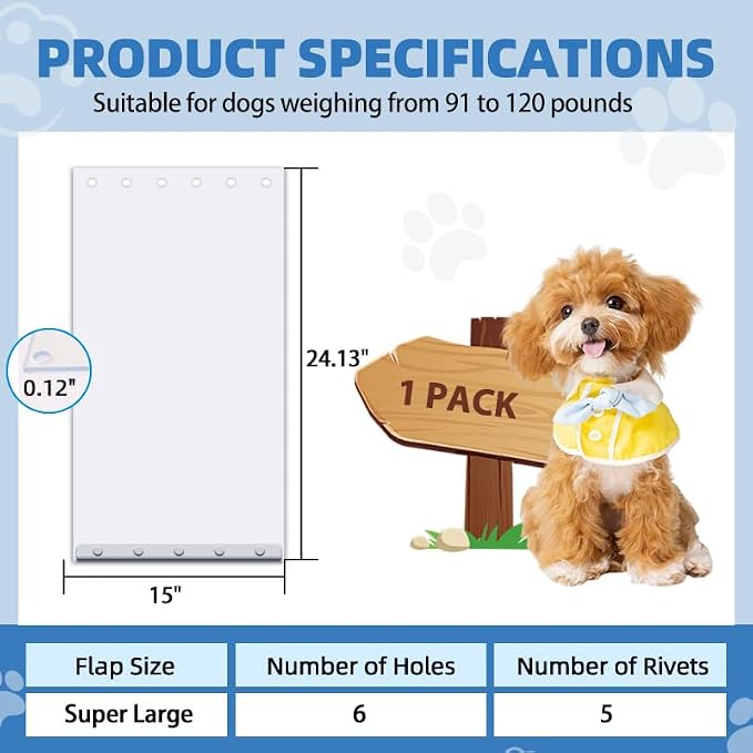 Dog Door Replacement Flap, 24" x 15" Flexible Pet Door Replacement Flap | Compatible with Super Large Dog Door, Weather Resistant Doggie Door Replacement Flap Fits Pets Up to 120 Lbs
