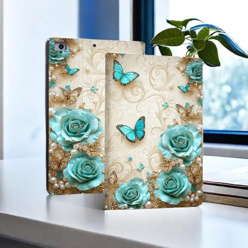 for Microsoft Surface Pro 8-13" 2021 Tablet Case,Auto Wake/Sleep,Adjustable Stand Protective Cover - Blue Rose Butterfly