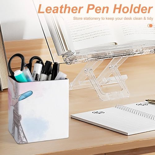 Cute Desktop Stationery Organizer Makeup Brush Cup Ballet Dancer Ballerina Eiffel Tower Leather Pen Holder