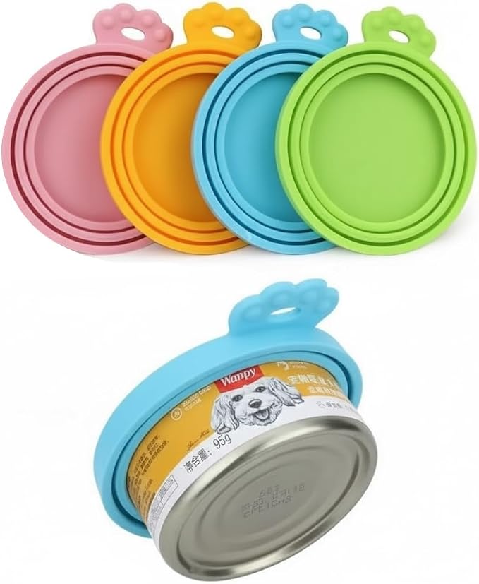 Emptycolor 4 Pack Pet Dog Food Can Lids, Silicone Cat Food Can Covers for Canned Goods, Universal Reusable Lids Tops & Savers Caps for 3 Standard Sizes, BPA Free