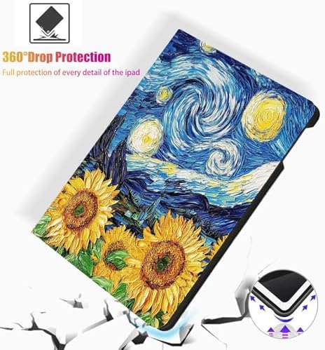 for Microsoft Surface Pro 7 Plus,Surface Pro 7/6/5/4 12.3" Tablet Case,Auto Wake/Sleep,Adjustable Stand Protective Cover - Starry Night Sunflower