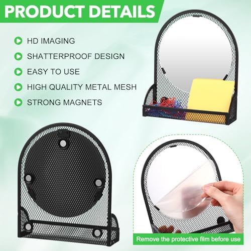 Weysat Set of 5 Magnetic Locker Accessories Mirror with 2 Magnetic Pen Holder and 2 Wire Mesh Storage Basket for Students Back to School Locker Organizer for School Office(Black)