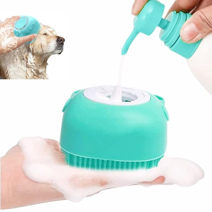 Portable Pet Bath Brush for Dogs and Cats, Silicone Rubber Shower Massage Brush, Shampoo Dispensing Cleaning Washing Tool
